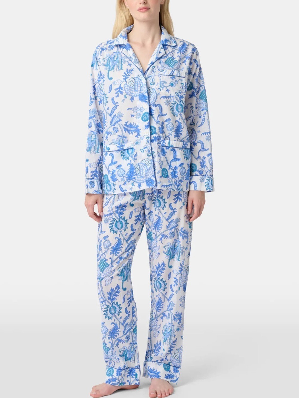 ROLLER RABBIT Amanda Loungewear Blue & white Print Pajama Pants & Top Set sz XS